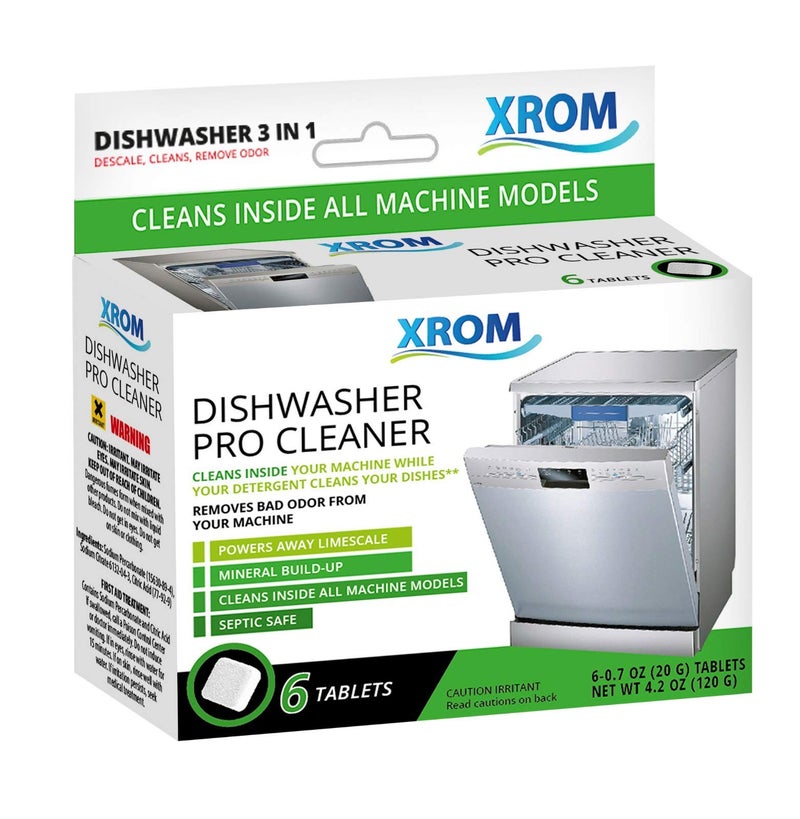 XROM Dishwasher Cleaner Tablets, Plant Based, Deep Clean and Descaler, Removes Odors & Hard Water Stains, 6 Treatments. - Image 1